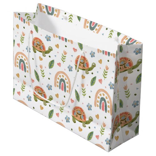 Pretty Watercolor Turtle and Rainbow Pattern Large Gift Bag