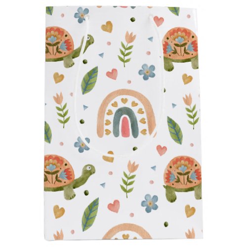 Pretty Watercolor Turtle and Rainbow Pattern Medium Gift Bag