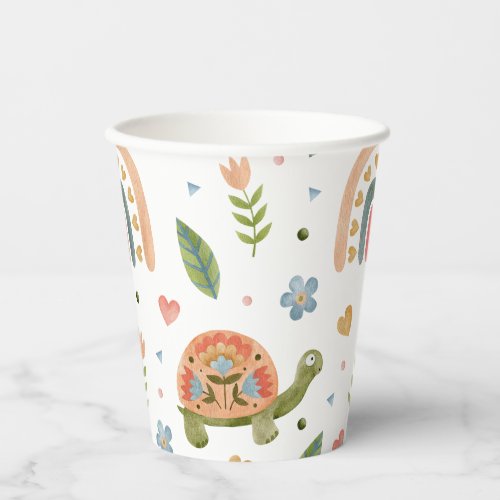 Pretty Watercolor Turtle and Rainbow Pattern Paper Cups