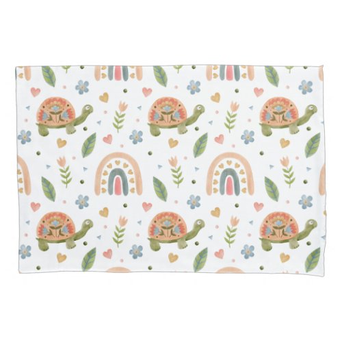 Pretty Watercolor Turtle and Rainbow Pattern Pillow Case