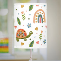 Pretty Watercolor Turtle and Rainbow Pattern Table Lamp
