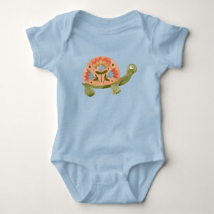 Pretty Watercolor Turtle Girls Baby Bodysuit
