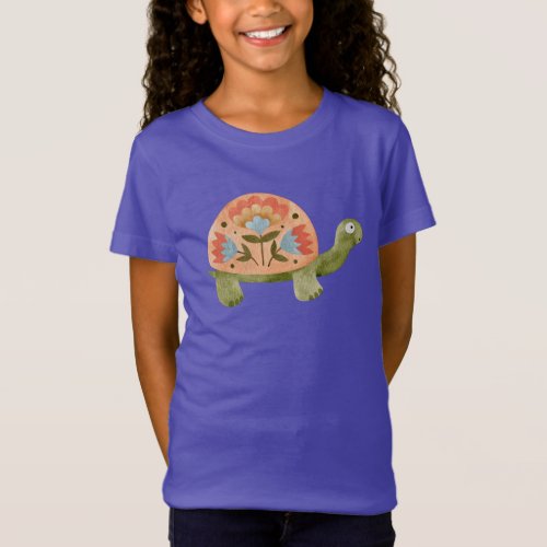 Pretty Watercolor Turtle Girls T_Shirt