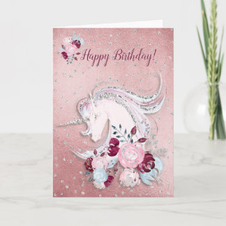 Pretty Watercolor Unicorn Pink & Silver Accents Card