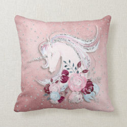 Pretty Watercolor Unicorn Pink Silver Throw Pillow