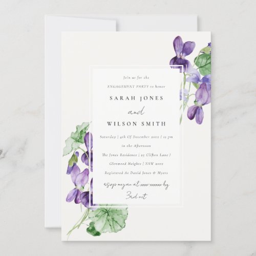 Pretty Watercolor Violet Floral Bunch Engagement Invitation