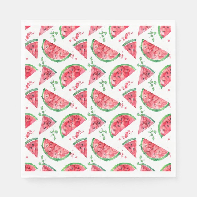 Pretty Watercolor Watermelon Napkins (Front)