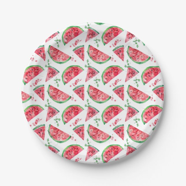 Pretty Watercolor Watermelon Paper Plates (Front)