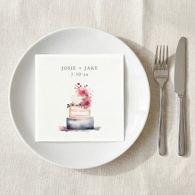 Pretty watercolor wedding cake napkins (Pretty watercolor wedding cake napkins.)
