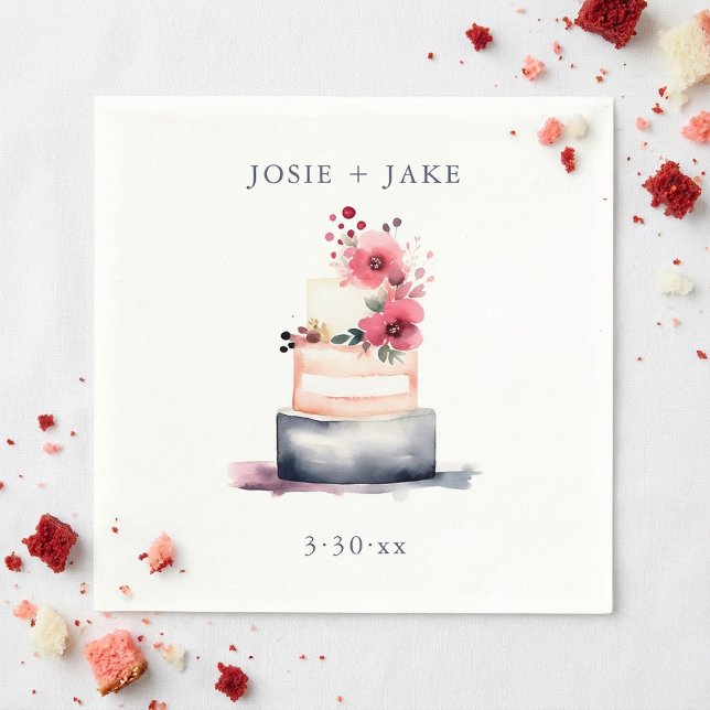 Pretty watercolor wedding cake simple napkins (Pretty watercolor wedding cake simple napkins.)