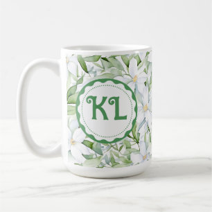 Pretty Watercolor White Flowers Personalized Coffee Mug
