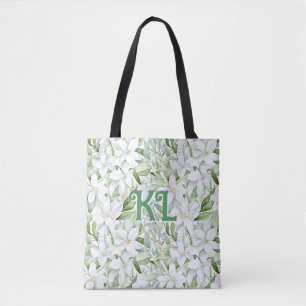 Pretty Watercolor White Flowers Personalized Tote Bag