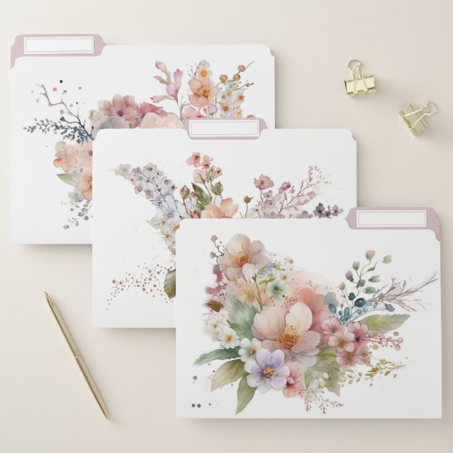 Pretty Watercolor Wild Flowers File Folder Set (Set)