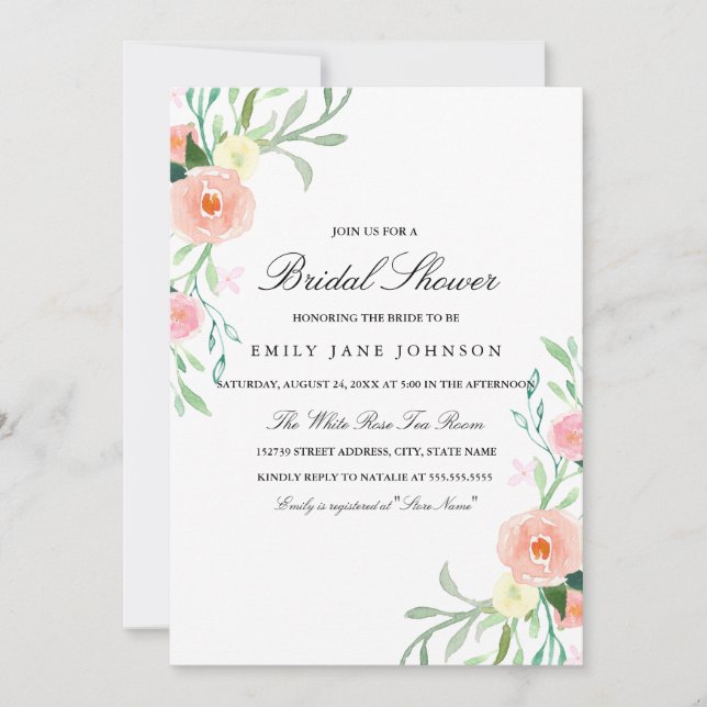 Pretty Watercolor Wildflower Bridal Shower Invite (Front)