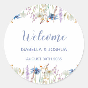 Pretty Watercolor Wildflower Wedding Welcome Classic Round Sticker