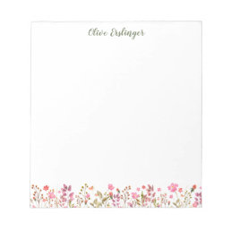 Pretty Watercolor Wildflowers Border Personalized Notepad