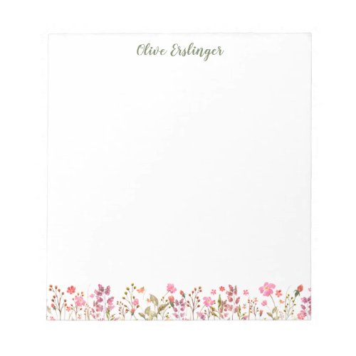 Pretty Watercolor Wildflowers Border Personalized Notepad