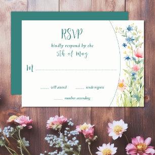 Pretty Watercolor Wildflowers Garden Wedding RSVP Card