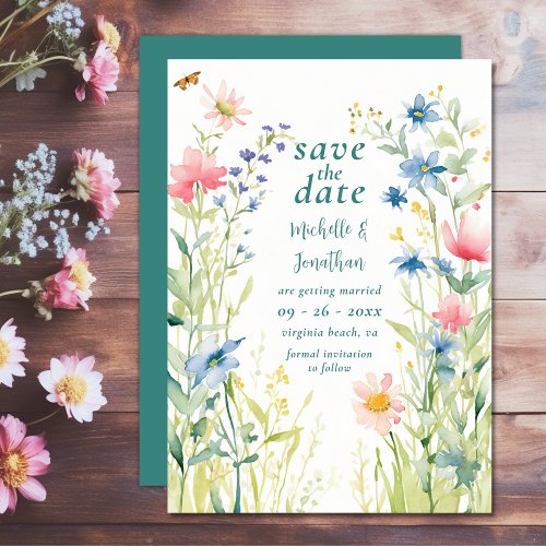 Pretty Watercolor Wildflowers Garden Wedding Save The Date