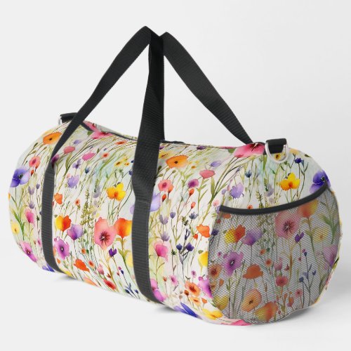 Pretty watercolor wildflowers pattern duffle bag