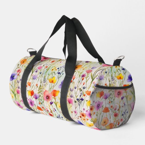 Pretty watercolor wildflowers pattern duffle bag