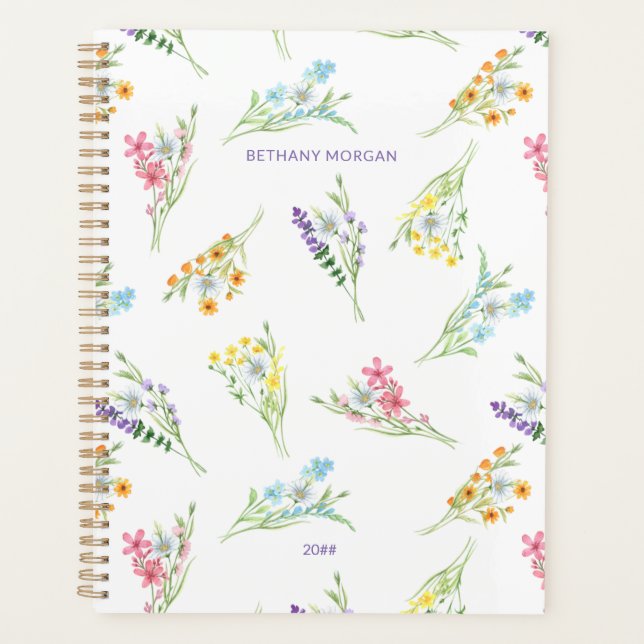 Pretty Watercolor Wildflowers Personalized Planner (Front)