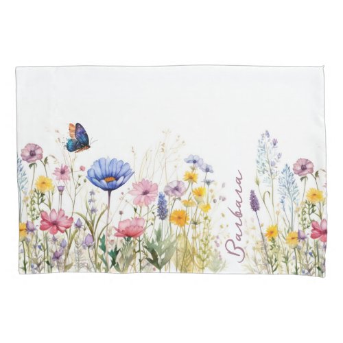  Pretty Watercolor Wildflowers Script Personalized Pillow Case