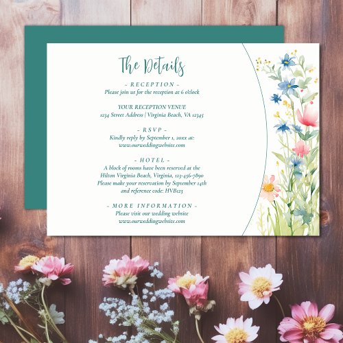 Pretty Watercolor Wildflowers Wedding Details Enclosure Card