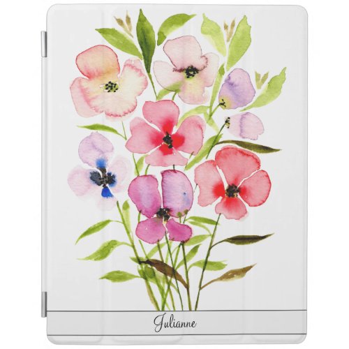 Pretty Watercolor Wildflowers with Name iPad Smart Cover