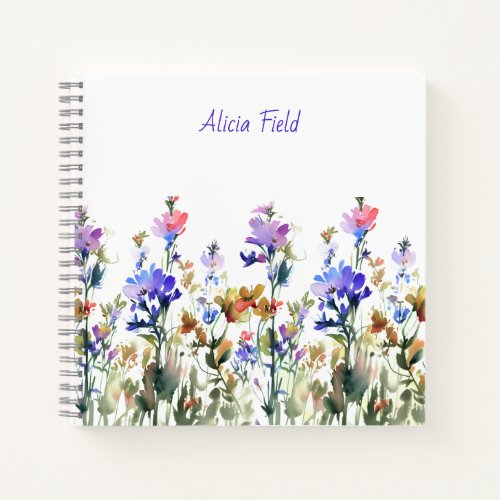 Pretty Watercolor Wildflowers  your name Notebook