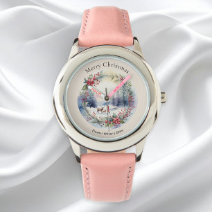 Pretty Watercolor Winter Snow Scene Personalized Watch