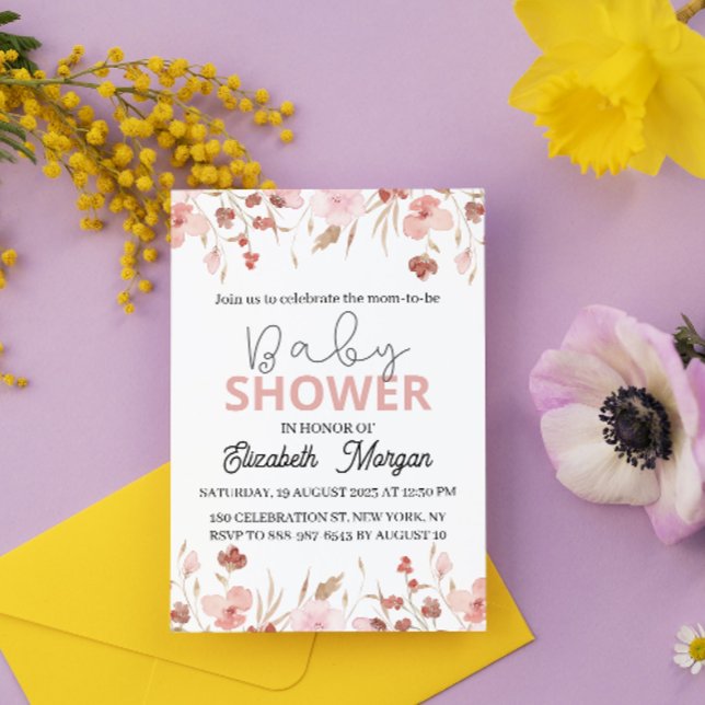 Pretty Watercolor with Flowers Garden Baby Shower Invitation (Creator Uploaded)