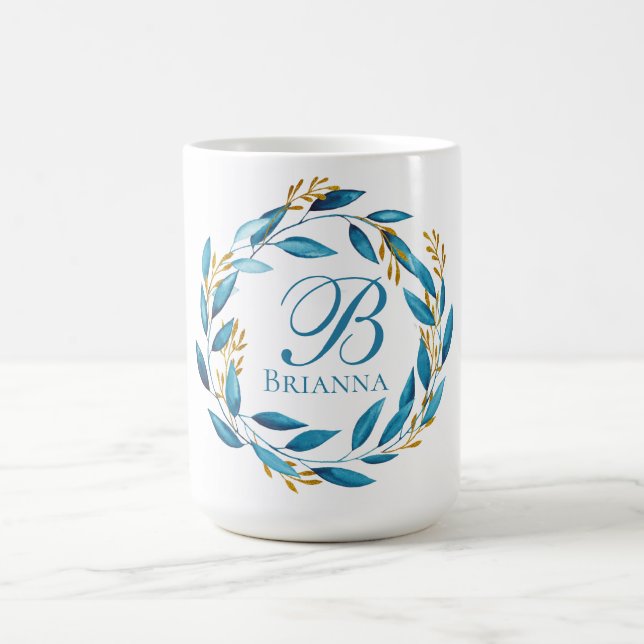 Pretty Watercolor Wreath - Monogram Coffee Mug (Center)