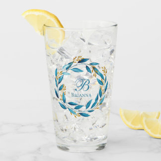 Pretty Watercolor Wreath - Monogram Glass
