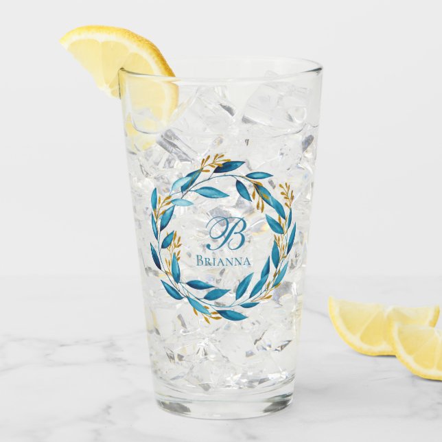 Pretty Watercolor Wreath - Monogram Glass (Front Ice)