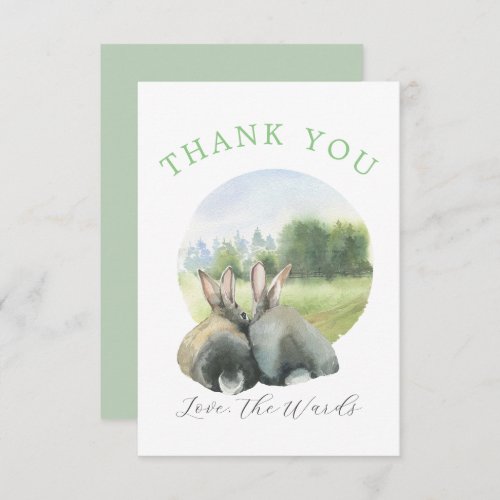 Pretty Watercolored Pair of Rabbits Thank You Card