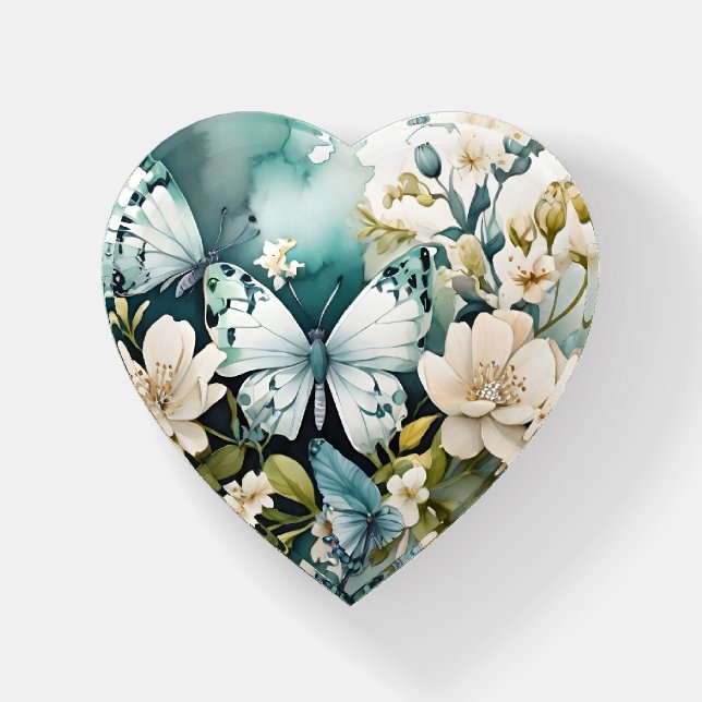 Pretty Watercolour Butterfly Garden Floral  Paperweight (Front)
