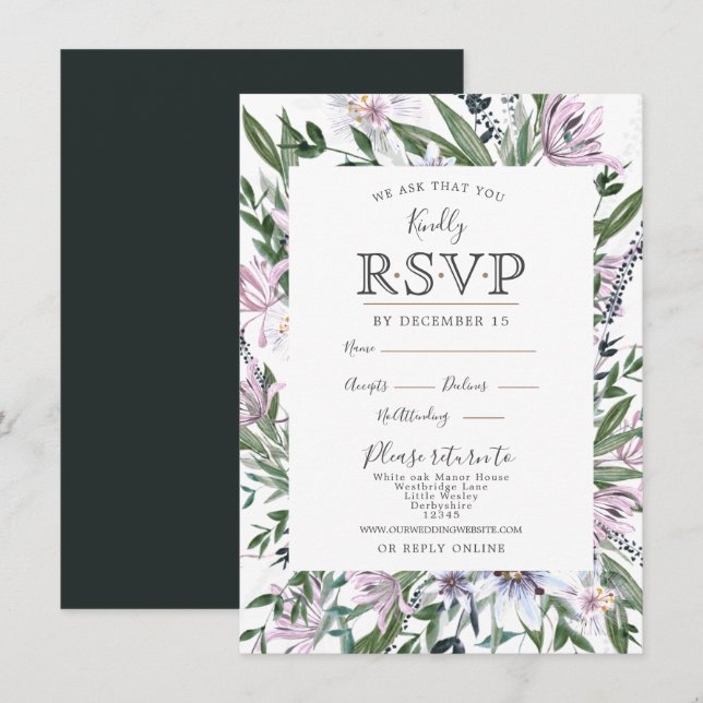 Pretty watercolour floral border invitation (Front/Back)
