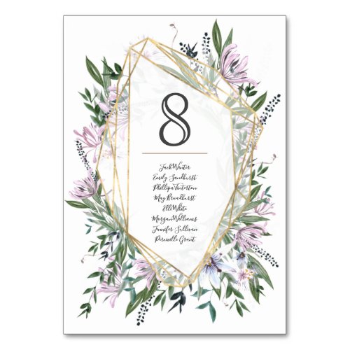 Pretty watercolour floral wedding table number