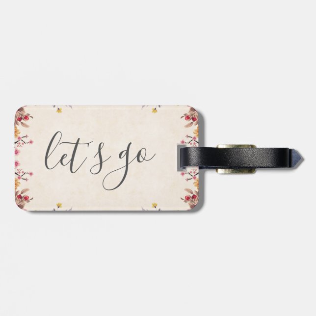 Pretty Watercolour Let's Go Quote | luggage tag (Back Horizontal)