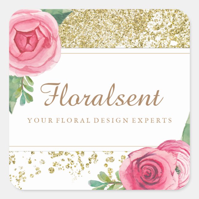 Pretty Watercolour Roses and Gold Glitter Stickers (Front)