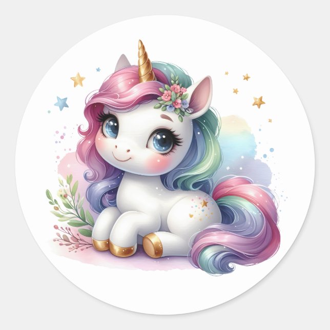 Pretty Watercolour Unicorn Stickers (Front)