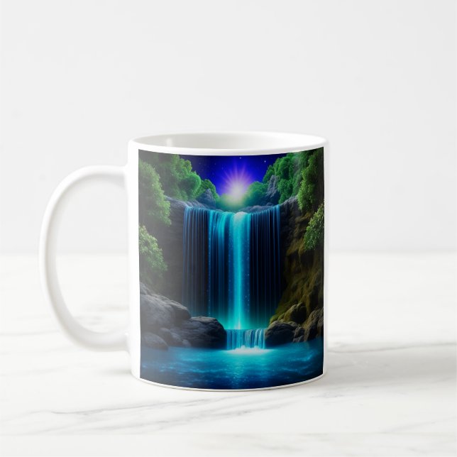 Pretty Waterfall at Night Mystical Personalized Coffee Mug (Left)