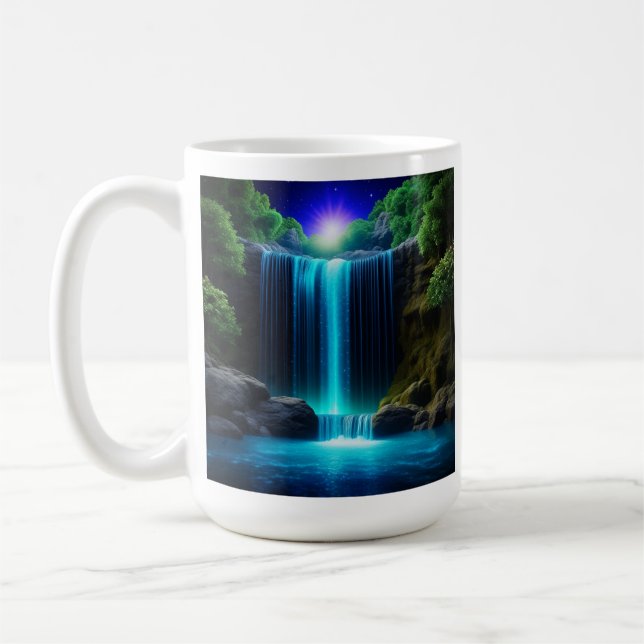 Pretty Waterfall at Night Mystical Personalized Coffee Mug (Left)