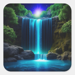 Pretty Waterfall at Night Mystical Square Sticker