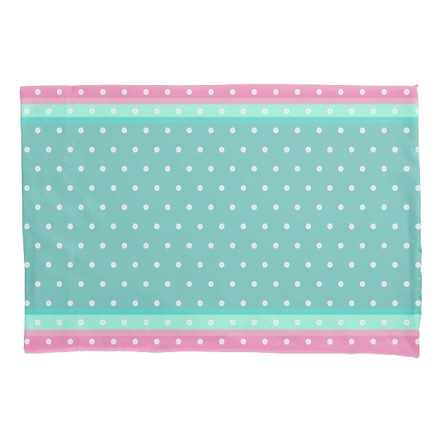 Pretty watermelon pink and teal mint with spots pillow case (Front)