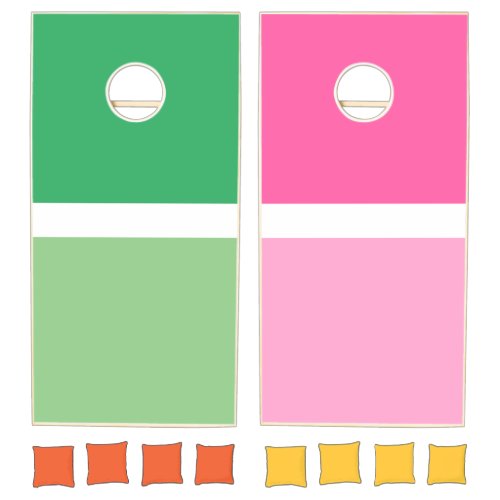 Pretty Watermelon Pink Green Two Tone Stripes Cornhole Set