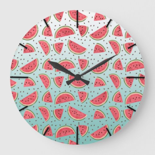 Pretty watermelon slices and seeds pattern large clock