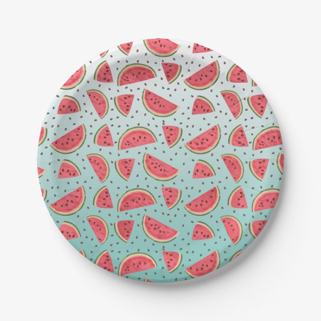 Pretty watermelon slices and seeds pattern paper plates (Front)