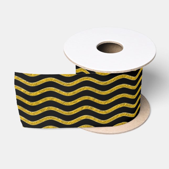 Pretty Waves gold + your backgr., text & ideas Satin Ribbon (Spool)